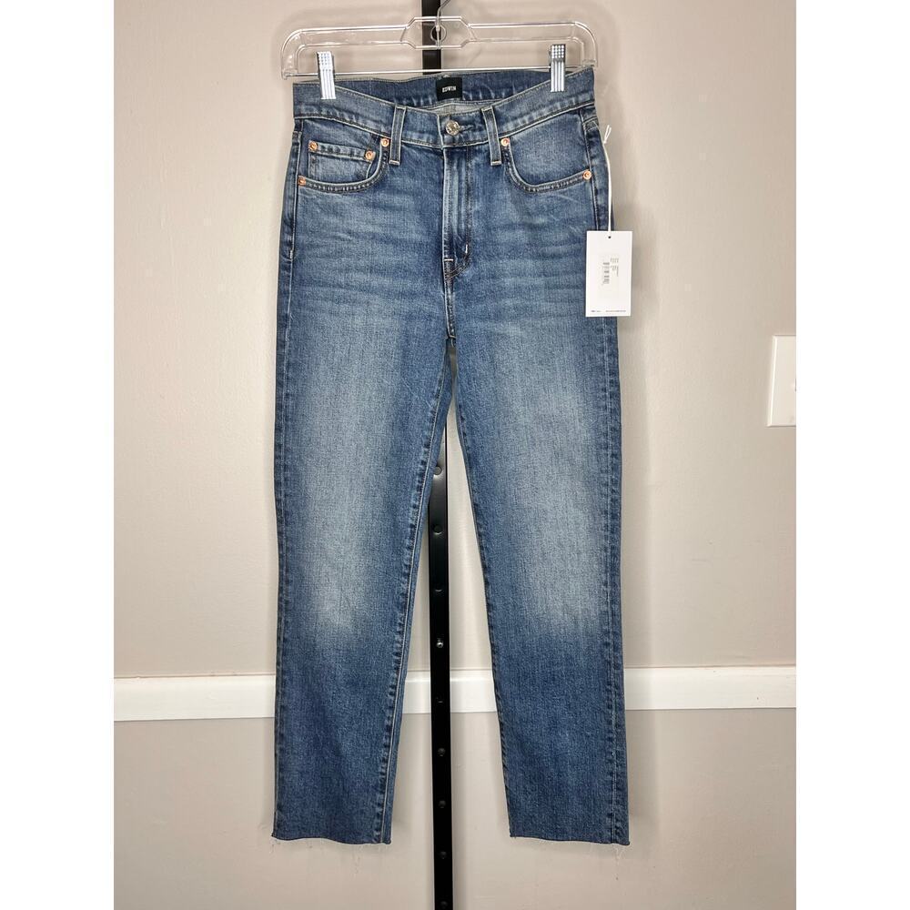 Edwin Bree High Rise Ankle Straight Raw Hem Denim Blue Jeans in Hush Size 25 NWT